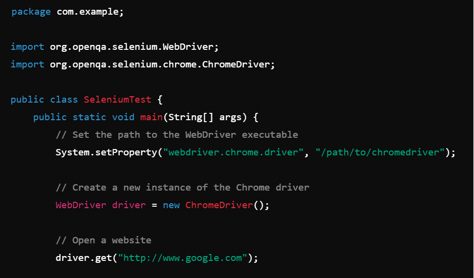 Java Selenium WebDriver test automation code