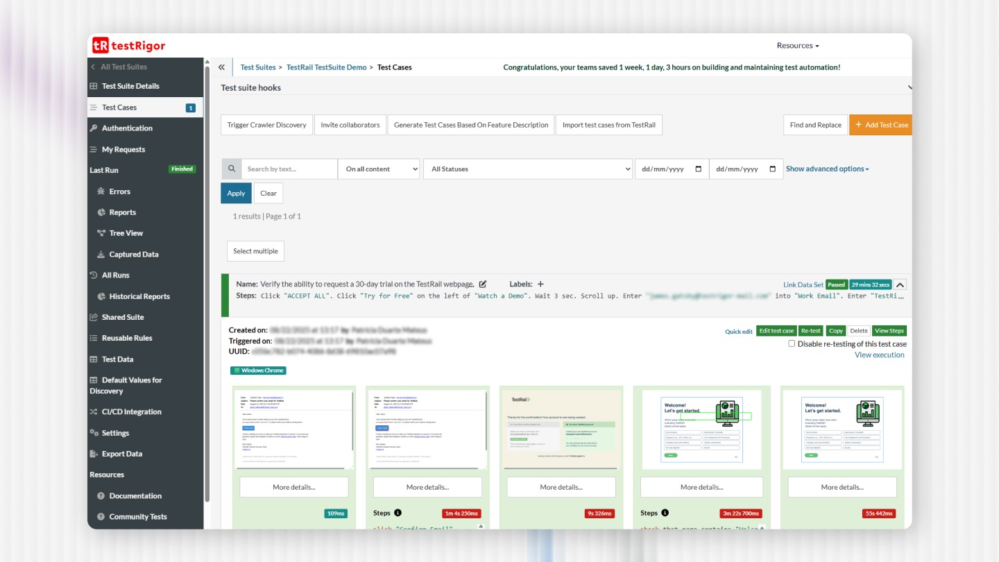 testRigor automation testing tool